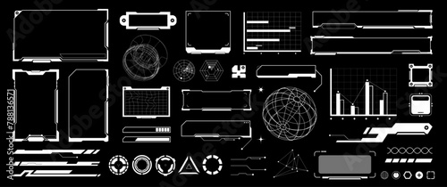 Futurism style  Cyber Interface  Elements vector design, White System layout, Hologram elements, Cyberspace rame