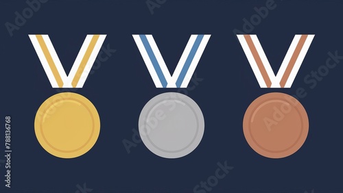set of gold, silver and bronze medals flat icons isolated, Olympic Games 2024, sports competition, France Paris