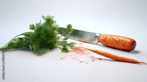 Chinese Caidao Cleaver Knife Cuts Carrots on a Board photo