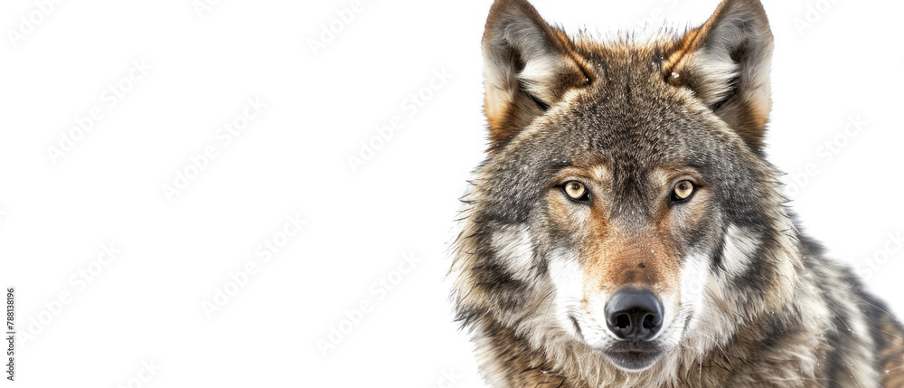 front view gray wolf walking forward isolated on white background created with Generative AI Technology