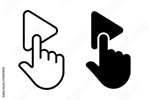 Play video icon vector set. Finger click button symbol