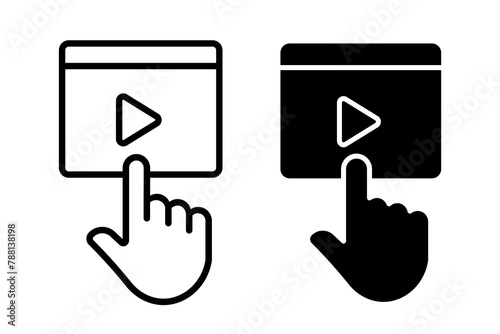 Play video icon vector set. Finger click button symbol