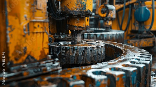 An up-close depiction of the resilient steel apparatus found within an onshore drilling rig, vital for oil extraction procedures.
