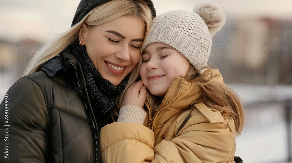 Affectionate mother and daughter hugging Affectionate mother and daughter hugging