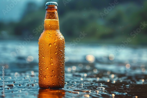 beer bottle on neutral background.