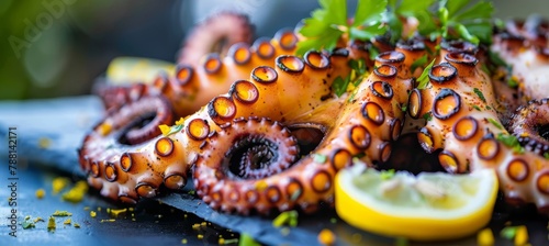 Savor succulent grilled octopus a taste of authentic mediterranean cuisine on a traditional platter