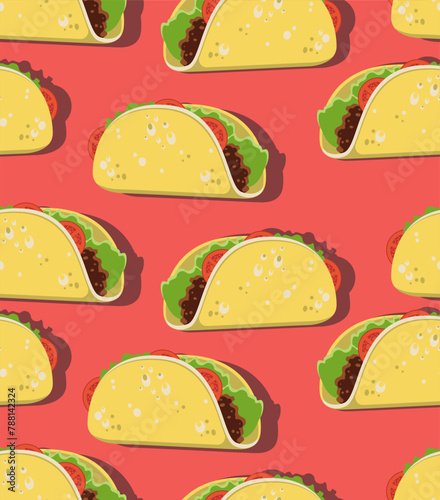 Cartoon Mexicanb tacos seamless pattern. Vector illustration.