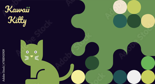 Kawaii Cats vector illustration  Smiling Kitty, cute and round-faced cat