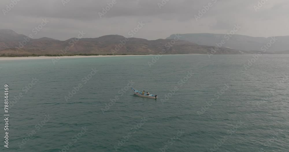 Aerial view of Shoab beach with boat, Qalansiyah, Yemen. Aerial view of Shoab beach with boat, Qalansiyah, Yemen.