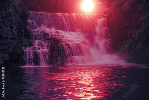 A scene illustrating the early morning light hitting Blood Falls, the red waters glowing brightly in photo