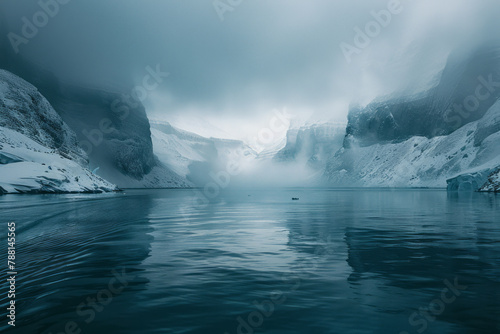 An image capturing the eerie mist rising from the warm water as it contacts the cold Antarctic air a