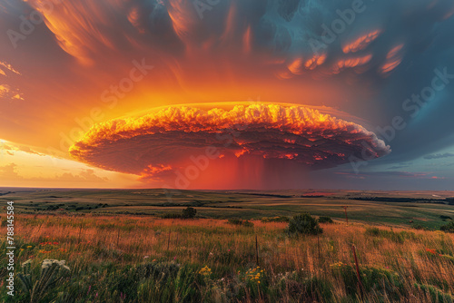 An image capturing the full majesty of a supercell, with its classic anvil-shaped top spreading acro photo