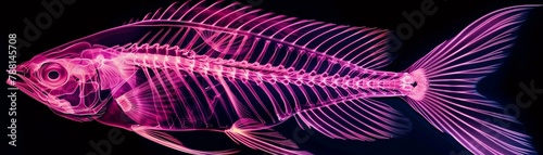 Fish skeleton in neon pink X-ray swimming pose