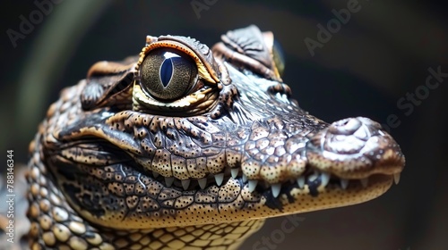 Detailed close up of a wild crocodile in its natural habitat, showcasing the reptile s features photo