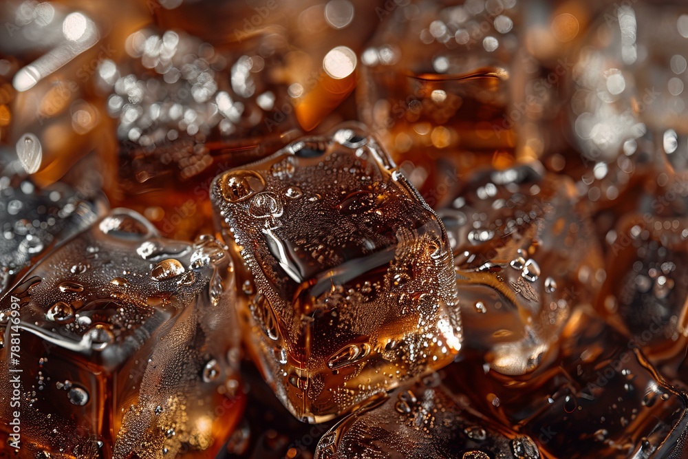Ice cube on brown background, soda ice liquid Ice cube on brown background, soda ice liquid