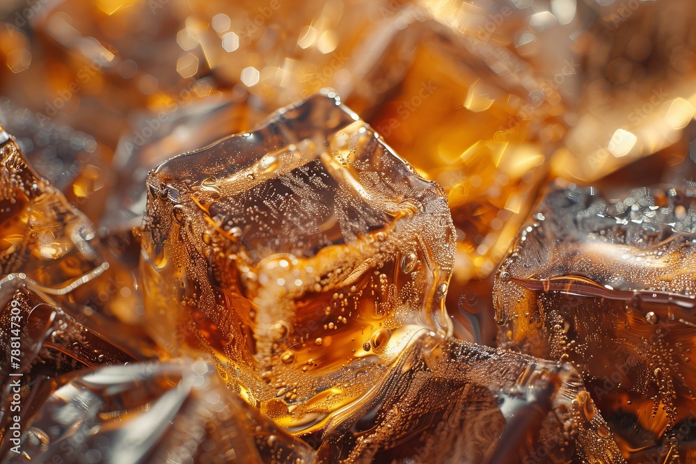 Ice cube on brown background, soda ice liquid Ice cube on brown background, soda ice liquid