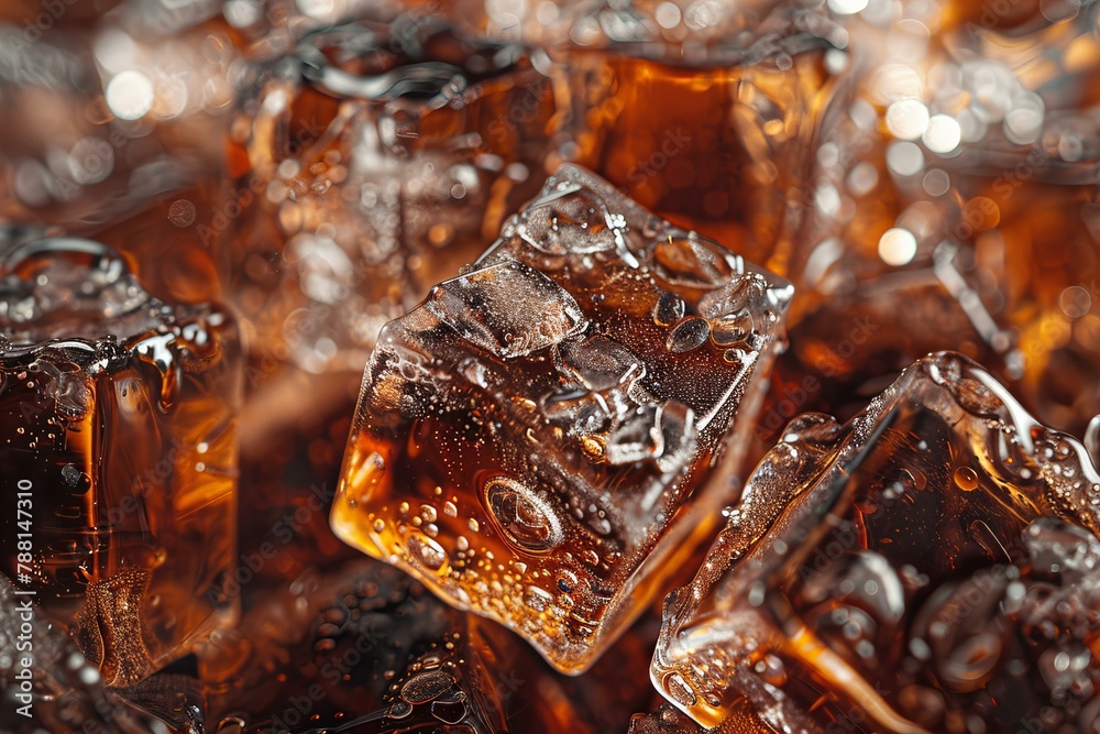 Ice cube on brown background, soda ice liquid Ice cube on brown background, soda ice liquid