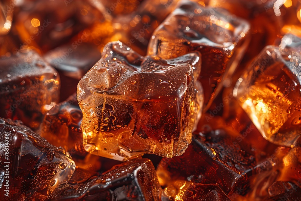 Ice cube on brown background, soda ice liquid Ice cube on brown background, soda ice liquid