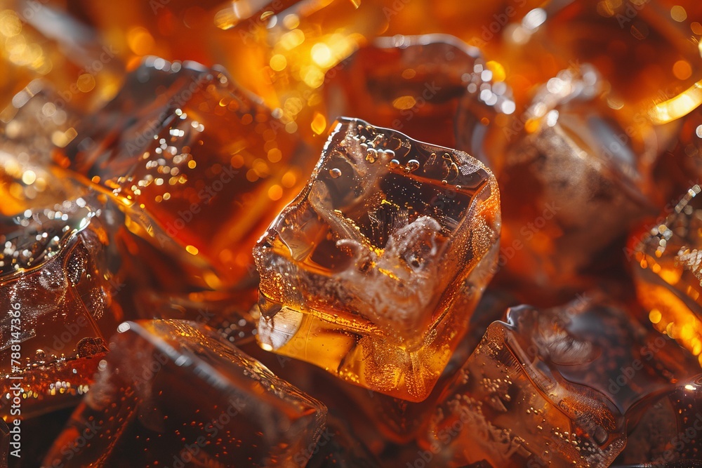 Ice cube on brown background, soda ice liquid Ice cube on brown background, soda ice liquid