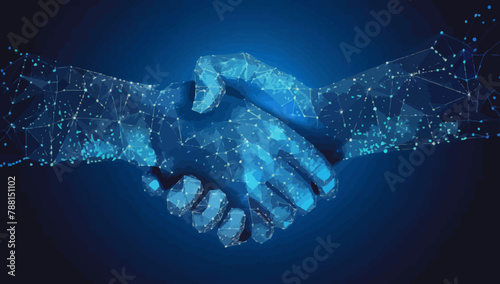 two hands shaking each other over a blue background photo