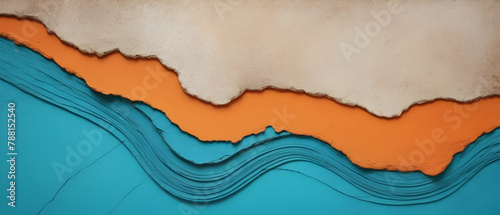 Colorful vibrant aged wall background with medium turquoise, pastel orange and royal blue color photo