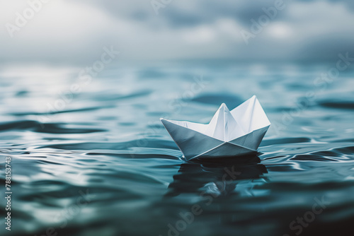 White paper boat on the open sea, close-up