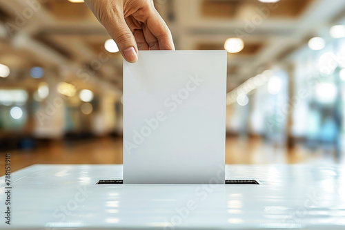 Hand putting a ballot paper into a ballot box, elections, poll, election process photo