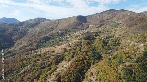 Aerial Autumn view of Rhodope Mountains near Village of Oreshets, Plovdiv Region, Bulgaria photo