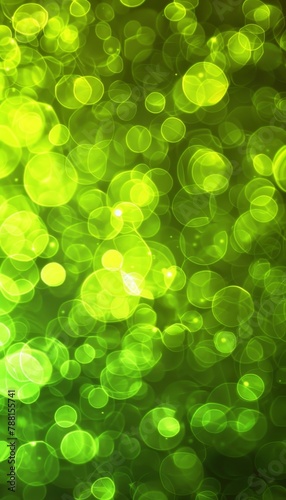 Artistic abstract green light bokeh background with defocused blur for creative design projects