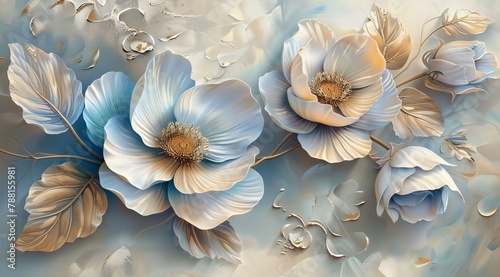 3d flower composition, top view decorative floral wedding background