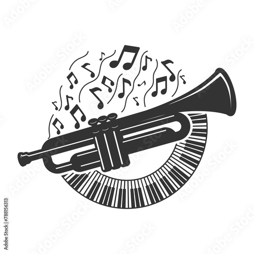 Illustration Trumpet Horn and Piano Organ with Music Note for Sing Song Jazz