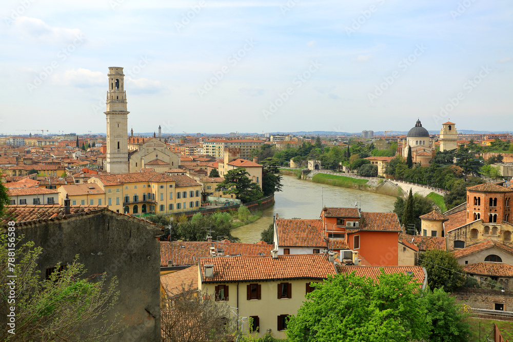 View to the touristic destination Verona and Adige river, Veneto, Italy