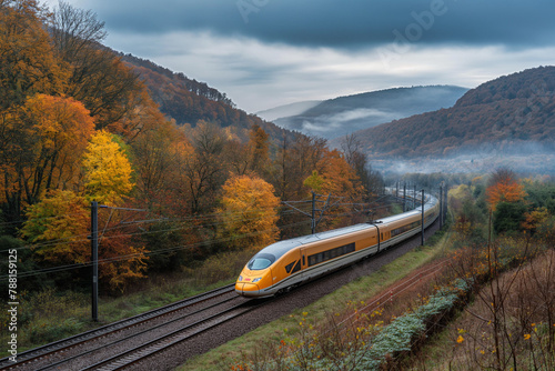 High-Speed Train Approaching at Sunset