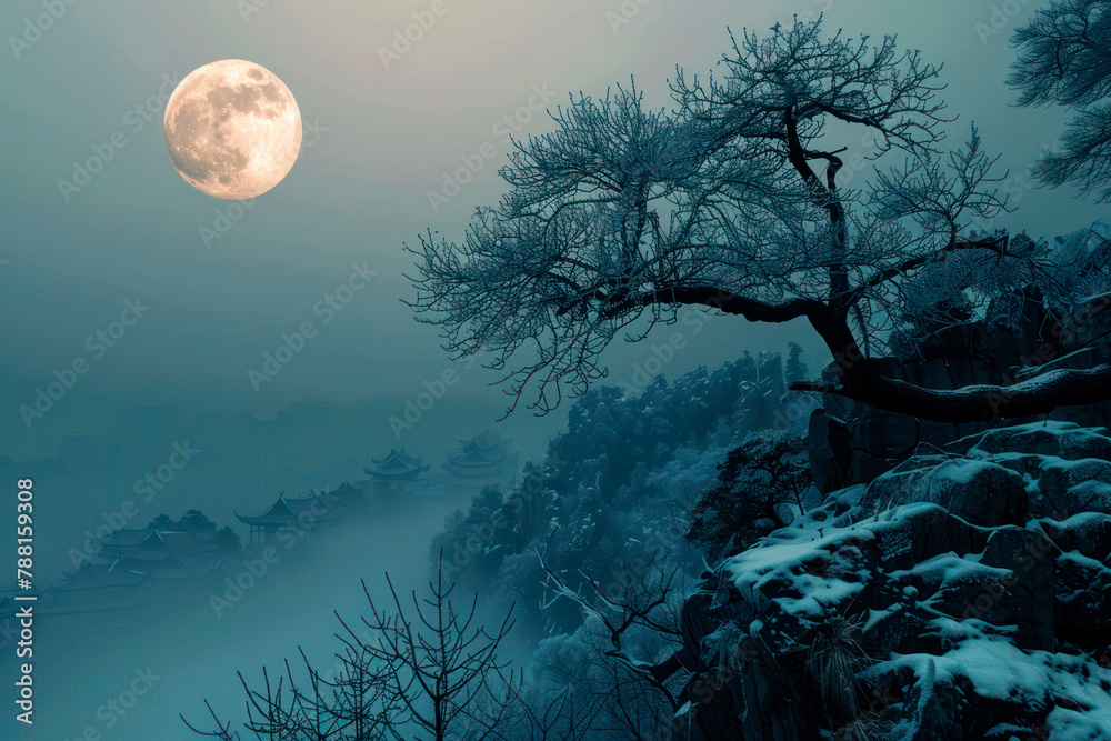 mountain landscape with moon mountain landscape with moon