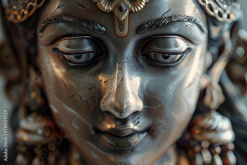 A stunning depiction of Devi Parvati, the Hindu goddess of love, fertility, and devotion, often revered as the nurturing and empowering mother figure in Hindu mythology. photo