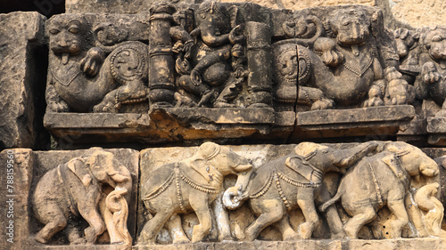 Beautiful Ancient Carvings on the Temple of Shri Pataleshwar Temple  Malhar  Chhattisgarh  India.