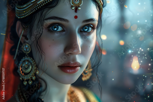 A stunning depiction of Devi Parvati, the Hindu goddess of love, fertility, and devotion, often revered as the nurturing and empowering mother figure in Hindu mythology.