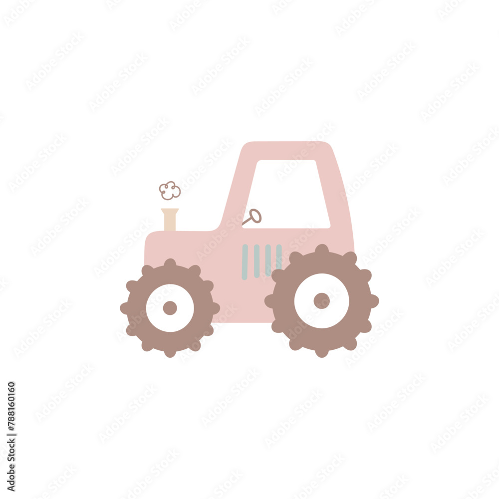 Construction vehicle for kids design. Vector illustration on a white background. For card, posters, stickers, banners, printing on the pack, printing on clothes, fabric, wallpaper.