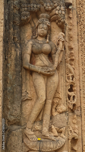 Carving Sculpture of Madnika on the Entrance of Shri Pataleshwar Temple, 12th Century Lord Shiva Temple, Malhar, Chhattisgarhm India.