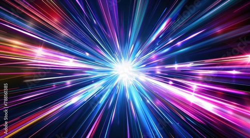 Arrière-plan vibrant et coloré avec des traînées de lumière se déplaçant vers le centre, créant une illusion de vitesse et de mouvement.