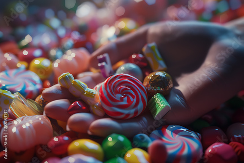 A delightful assortment of colorful candies in various shapes and sizes, offering a vibrant and cheerful treat for the eyes and the taste buds. photo