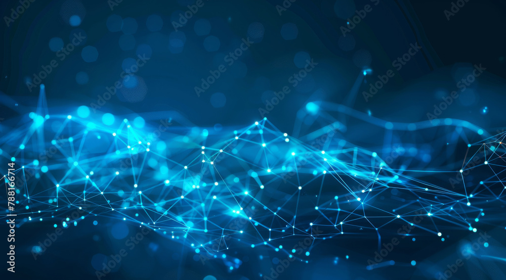 Obraz premium Network, connection and lines with light, streak or information technology with pattern for futuristic web. Internet, matrix and virtual grid for digital transformation with system by dark background