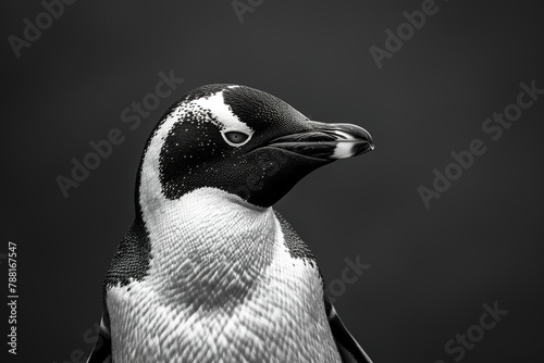 high contrast portrait, black and white, detailed, emperor penguin, centered composition, minimalism  © Uwe