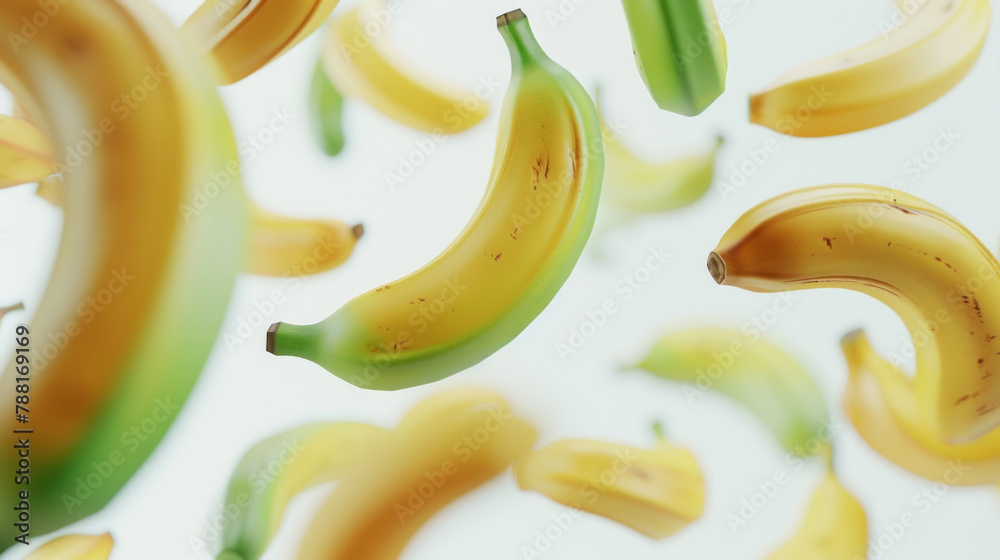 fresh yellow banana falling on white background fresh yellow banana falling on white background