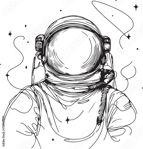 astronaut sketch draw in one line art, vector illustration