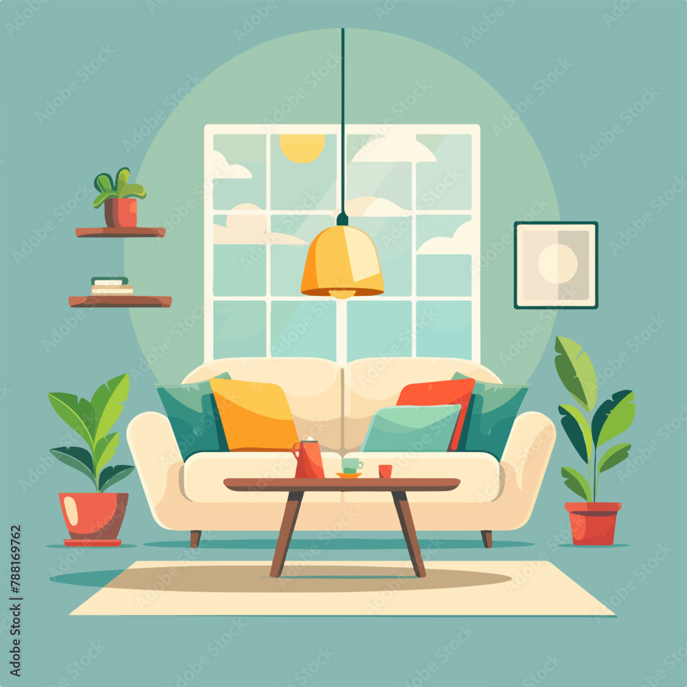 Abstract flat vectorized living room with couch, vector graphics Abstract flat vectorized living room with couch, vector graphics