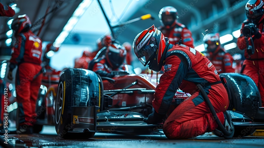 Pit Crew Precision: Teamwork Fuels Race Victory. Concept Racing Strategy, Team Dynamics, Pit Crew Precision, Speed and Efficiency, Race Day Preparations