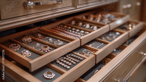 Jewelry drawer organizer at bedroom dresser room
