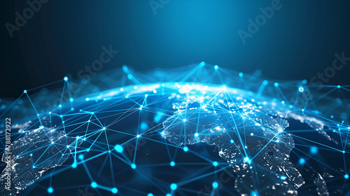 Communication technology with global internet network connected around the world. Telecommunication and data transfer international connection links. IoT, finance, business, blockchain, security. 