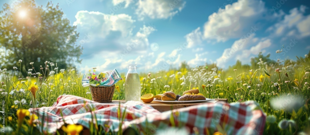 Picnic arranged on a meadow with space for text.